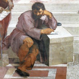 Dettaglio della Scuola di Atene, figura di Eraclito con le sembianze di Michelangelo