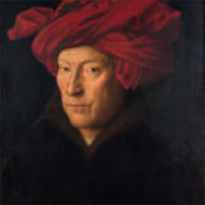 Dettaglio dello specchio convesso nel dipinto Il Matrimonio Arnolfini, che riflette la scena con la presenza del pittore.