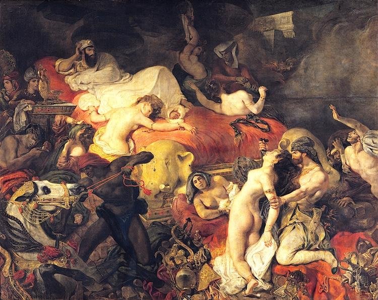 Dipinto di Delacroix "La Morte di Sardanapalo", che ritrae una scena orientalista di massacro e voluttà.