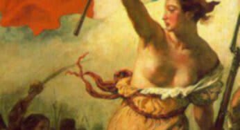 Dettaglio del dipinto "La Libertà che guida il popolo" di Delacroix, che mostra la figura allegorica della Libertà.