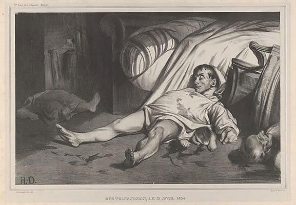 Honoré Daumier al lavoro, con espressione concentrata, in un dipinto a olio.