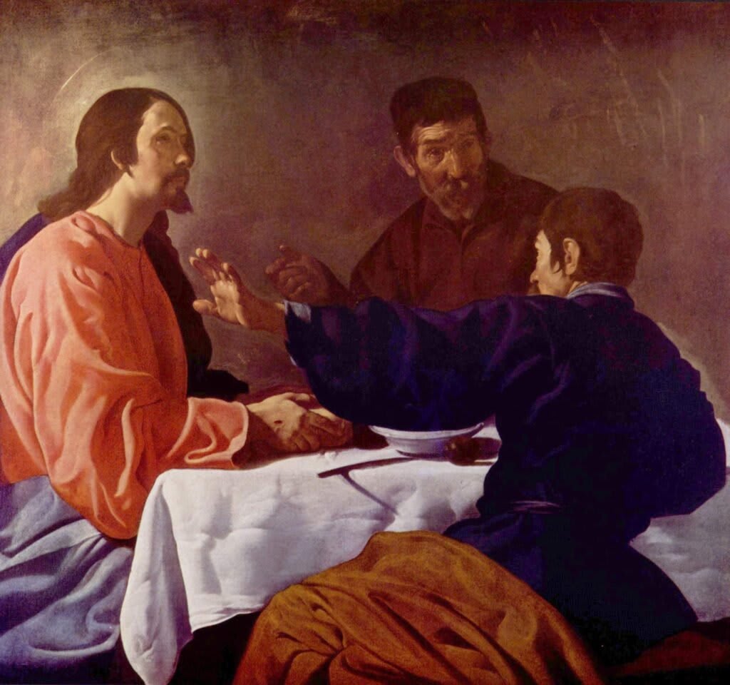 Dipinto di Diego Velázquez, 'La Cena in Emmaus', rappresentazione di Cristo che si rivela ai discepoli.