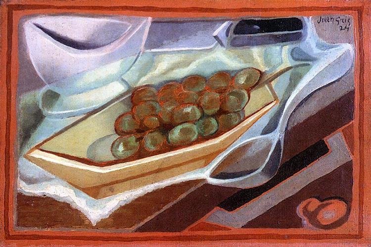 Natura morta cubista di Juan Gris, con bottiglia e frammenti di giornale.