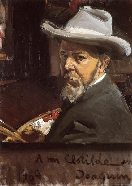 Autoritratto di Joaquín Sorolla, dipinto nel 1909, che mostra l'artista con tavolozza e pennelli.