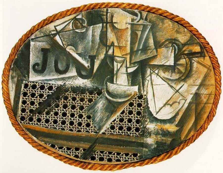 Natura morta con sedia impagliata (collage). Pablo Picasso. 1912