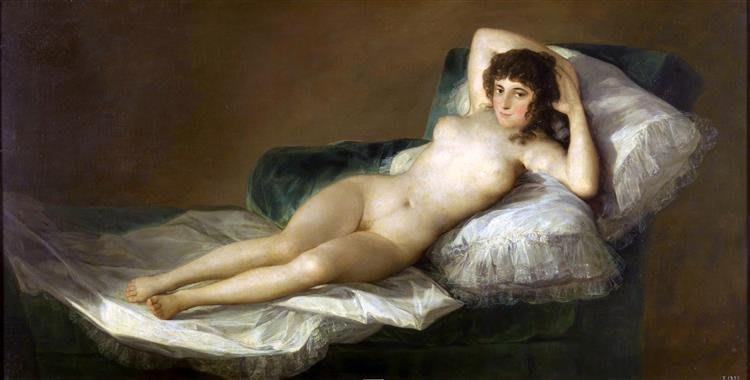 La Maja Desnuda. Francisco de Goya. 1800 - Olio su tela (98 x 191 cm) - Luogo: Museo del Prado, Madrid (Spagna)