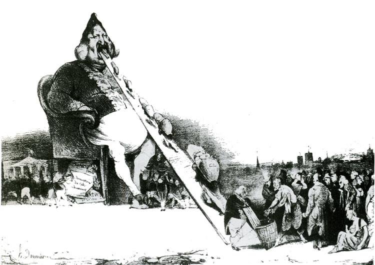 Illustrazione di Gargantua di Honoré Daumier, una litografia che critica la monarchia.
