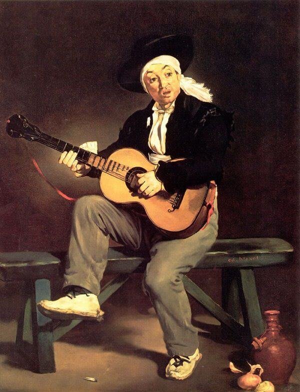 Dipinto di Édouard Manet, 'Lo Spagnolo', un ritratto a figura intera in toni scuri.
