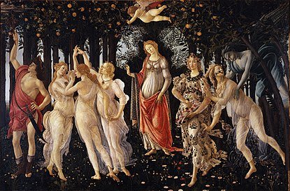 'La Primavera'. Sandro Botticelli. 1482 - Tempera su tavola (203 x 314 cm) - Luogo: Galleria degli Uffizi, Firenze (Italia)