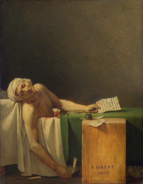 Il dipinto La Morte di Marat di Jacques-Louis David.