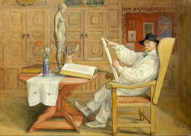 Carl Larsson - Selbstporträt in seinem Atelier. 1912