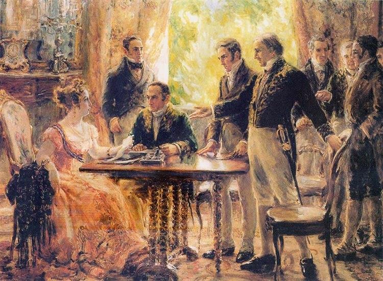 Sitzung des Staatsrats. Georgina de Albuquerque. 1922 – Öl auf Leinwand (210 × 265 cm ) – Standort: Historisches Nationalmuseum von Rio de Janeiro (RJ)
