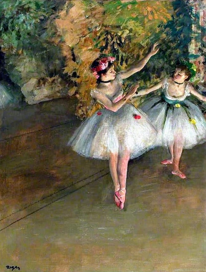 Zwei Tänzerinnen auf der Bühne. Edgar Degas. 1874